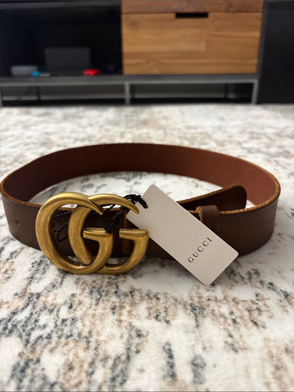 Authentic Gucci GG Marmont Wide Belt Brown Leather